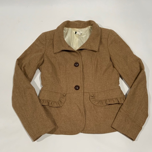 J Crew Sz 4 Wool Blend Ruffle Pocket Blazer Jacket - Picture 1 of 6